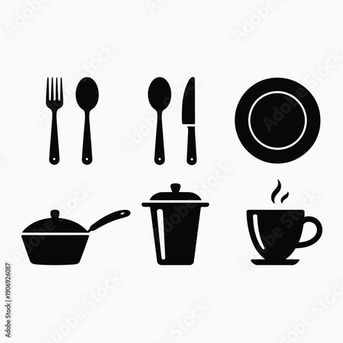 Kitchen Dining Utensil Food Icon Set