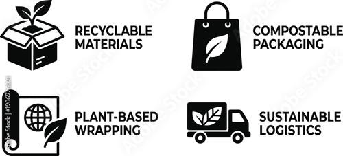 Eco-friendly packaging icons for sustainable e-commerce shipping