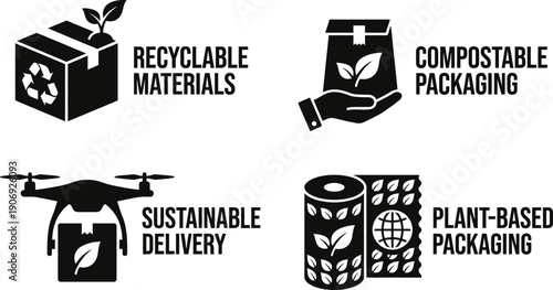 Eco-friendly packaging icons for sustainable e-commerce shipping