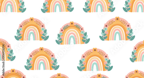 Boho Rainbow Vector Clipart Seamless Pattern Pastel Nursery Wall Art Design