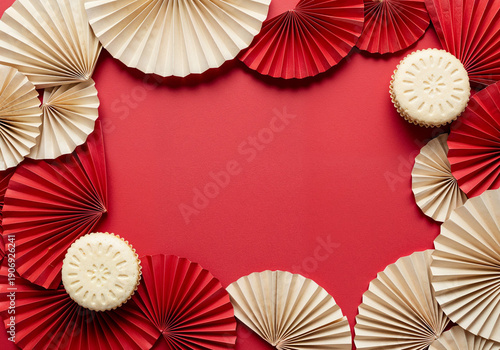 background with chinese red gold fan
