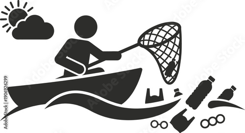 Plastic pollution cleanup in the ocean conceptual illustration