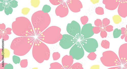 Spring cherry blossom seamless pattern vector clipart, pastel floral background illustration