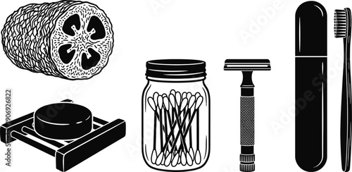 Zero waste bathroom essentials set with sustainable hygiene products