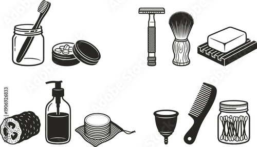 Zero waste bathroom essentials set with sustainable hygiene products