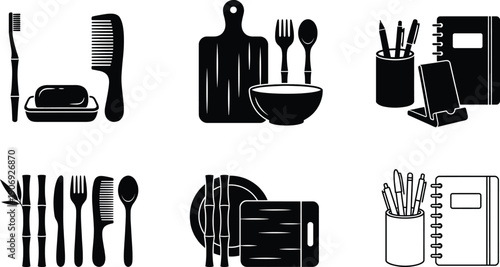 Bamboo sustainable household products set illustration vector graphic