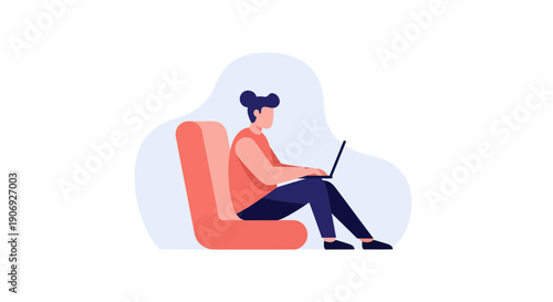 Woman working remotely on laptop in modern workspace with comfort