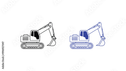 Excavator machines in different colors and vector illustration styles for construction