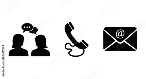 Communication icons showing conversation phone and email symbols.