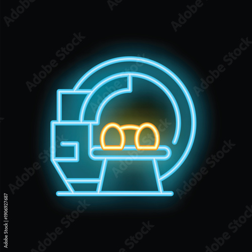 Glowing neon line magnetic resonance imaging procedure icon isolated on a black background. Vector illustration