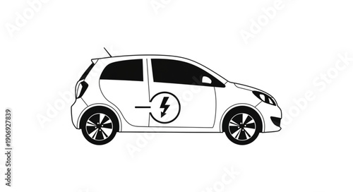 Electric Car Illustration with Charging Symbol.