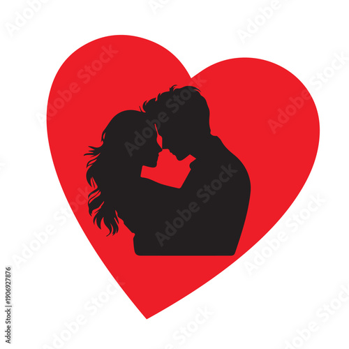 Valentine love heart romance couple silhouette logo design Vector Art Illustration