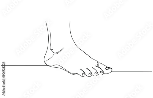 One continuous line drawing of bare foot. 