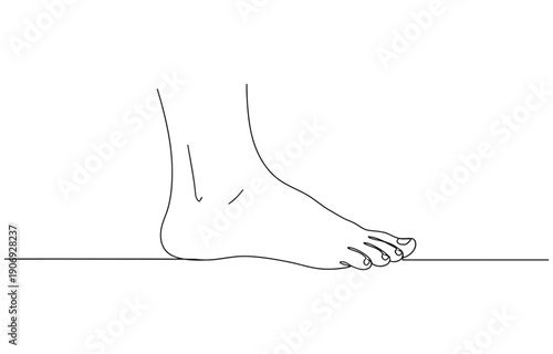One continuous line drawing of bare foot. 