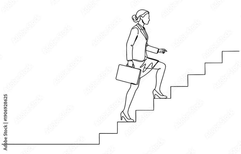 Fototapeta premium businesswoman climb up stair to the top to reaching to grab precious reward. 