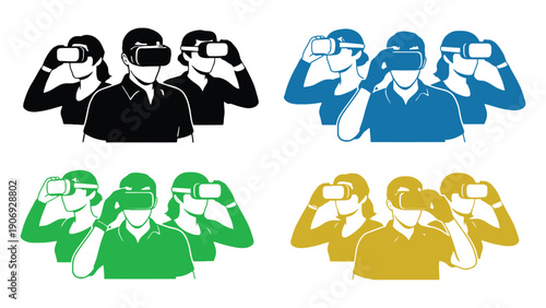 Virtual reality headset vector icon illustration of people wearing VR goggles