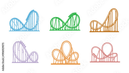 Roller coaster icon vector illustrations in different colorful styles and designs
