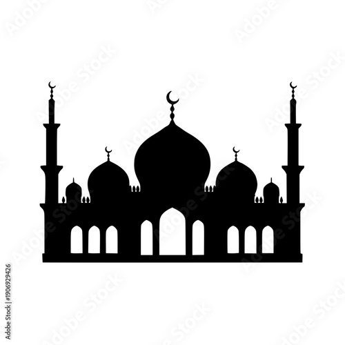 Majestic mosque silhouette with domes and minarets standing tall