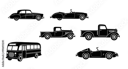 Collection of Vintage Automobile Silhouettes.