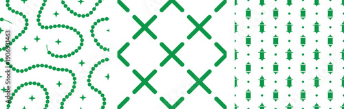 Minimalist Green and White Abstract Line and Cross Pattern Set for Modern Design