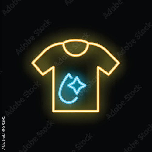 Neon wash t shirt sign glowing on a black background, perfect for highlighting laundry services or promoting fabric care
