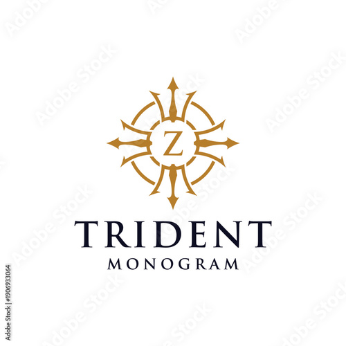 Initial Letter Z Circular Trident Neptune God Poseidon King Logo Design Vector Template