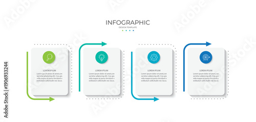 Process business infographic thin line with square template design with icons and 4 options or steps.