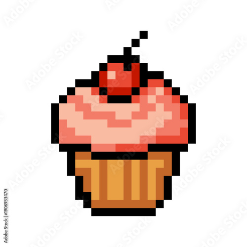 Fast Food Icons with Snacks and Sweets in Pixel Art Style. Vector illustration.