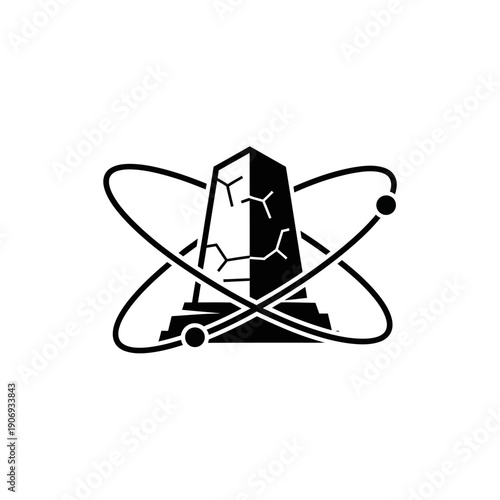 Abstract Atom Symbol with Cracked Monument Icon