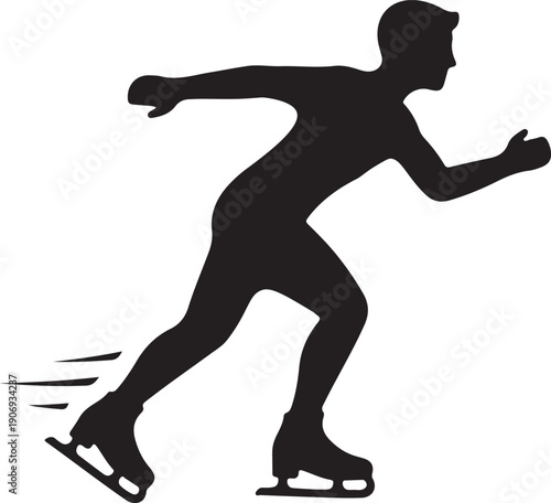 Dynamic black silhouette of a speed skater in action on ice, showing fast movement