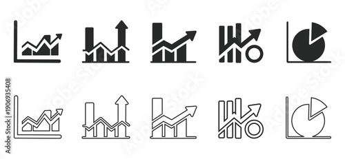 Collection of business growth and finance icons with arrows and charts