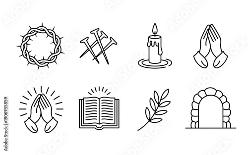 Christian symbols and objects for easter or holy week