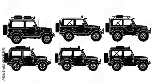 Collection of Vintage Off Road Vehicle Silhouettes.