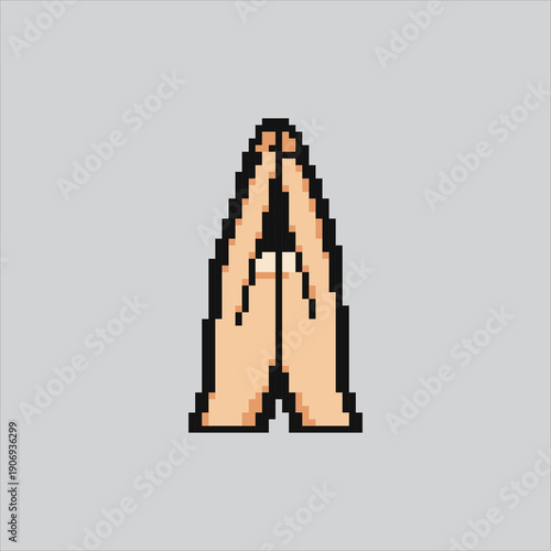 Pixel art illustration Praying hands. Pixelated Hands gesture. Praying hands gesture Icon pixelated for the pixel art game and icon for website and video game. old school retro.