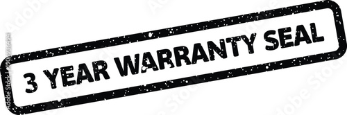 Distressed rectangular rubber seal stamp displaying 3 YEAR WARRANTY SEAL text, certifying product protection or service duration