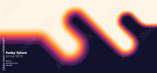 Retro background in abstract style with a colorful curved striped path. Vector illustration.