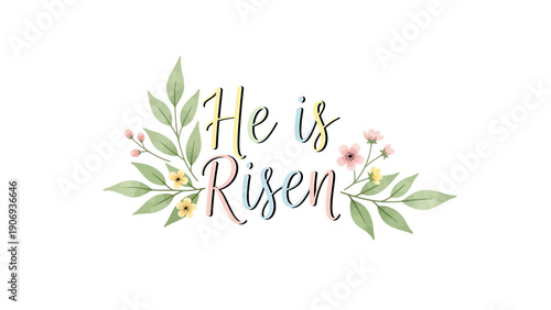 Easter phrase on white background with floral elements