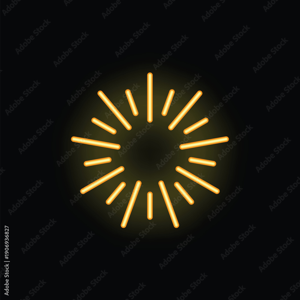 Obraz premium Neon light is forming a glowing sun with rays of light emanating from its center on a black background