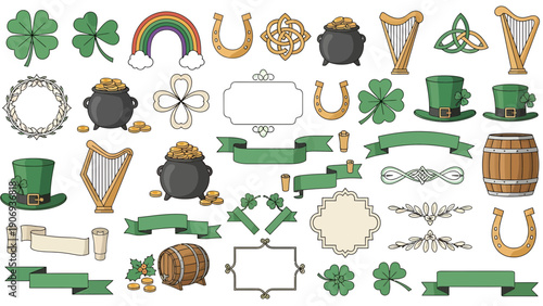 St patricks day clip art elements and letters