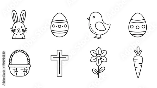 Easter symbols and icons in simple line art