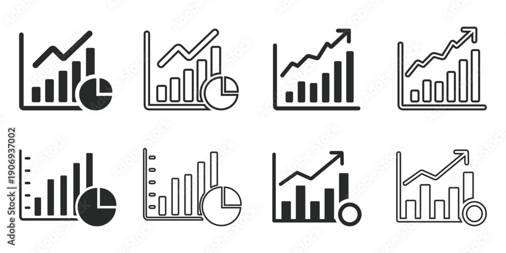 Obraz premium Set of diverse business chart icons showing growth and analysis