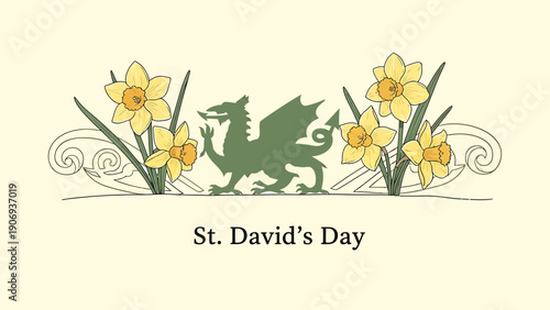 St david's day logo with dragon and daffodils