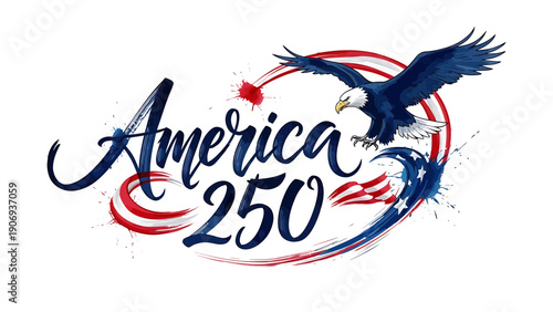 America 250 logo with eagle and red white and blue design