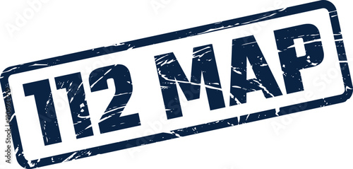 Distressed rectangular rubber stamp graphic featuring the 112 MAP inscription for geographical or location data