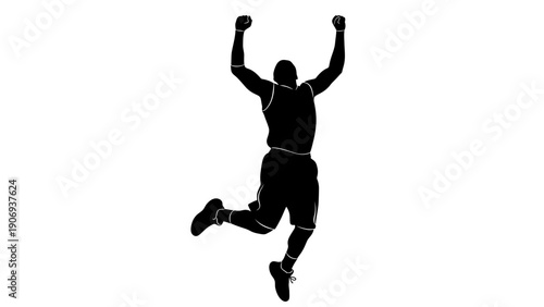 A man jumping up in the air with his arms raised
