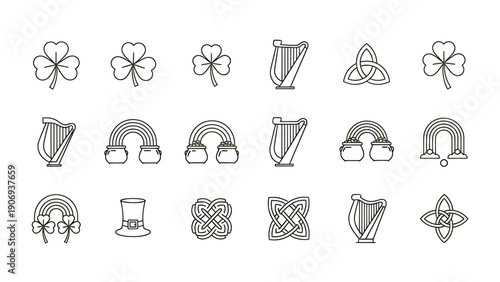Irish alphabet letters with shamrocks and celtic designs