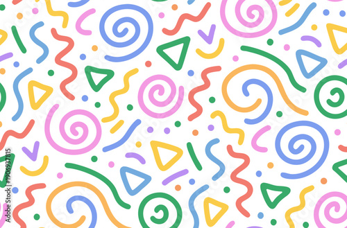Colorful swirling shapes and patterns on white background design elements