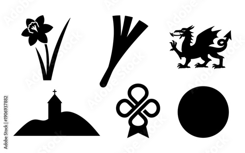 Symbols of wales in silhouette form