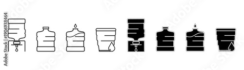 Water cooler icons. Cooler in office. Black and white.