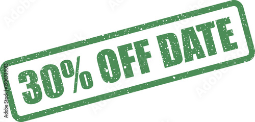 Distressed rectangular seal showing a thirty percent price reduction with a prominent date reference for timed offers